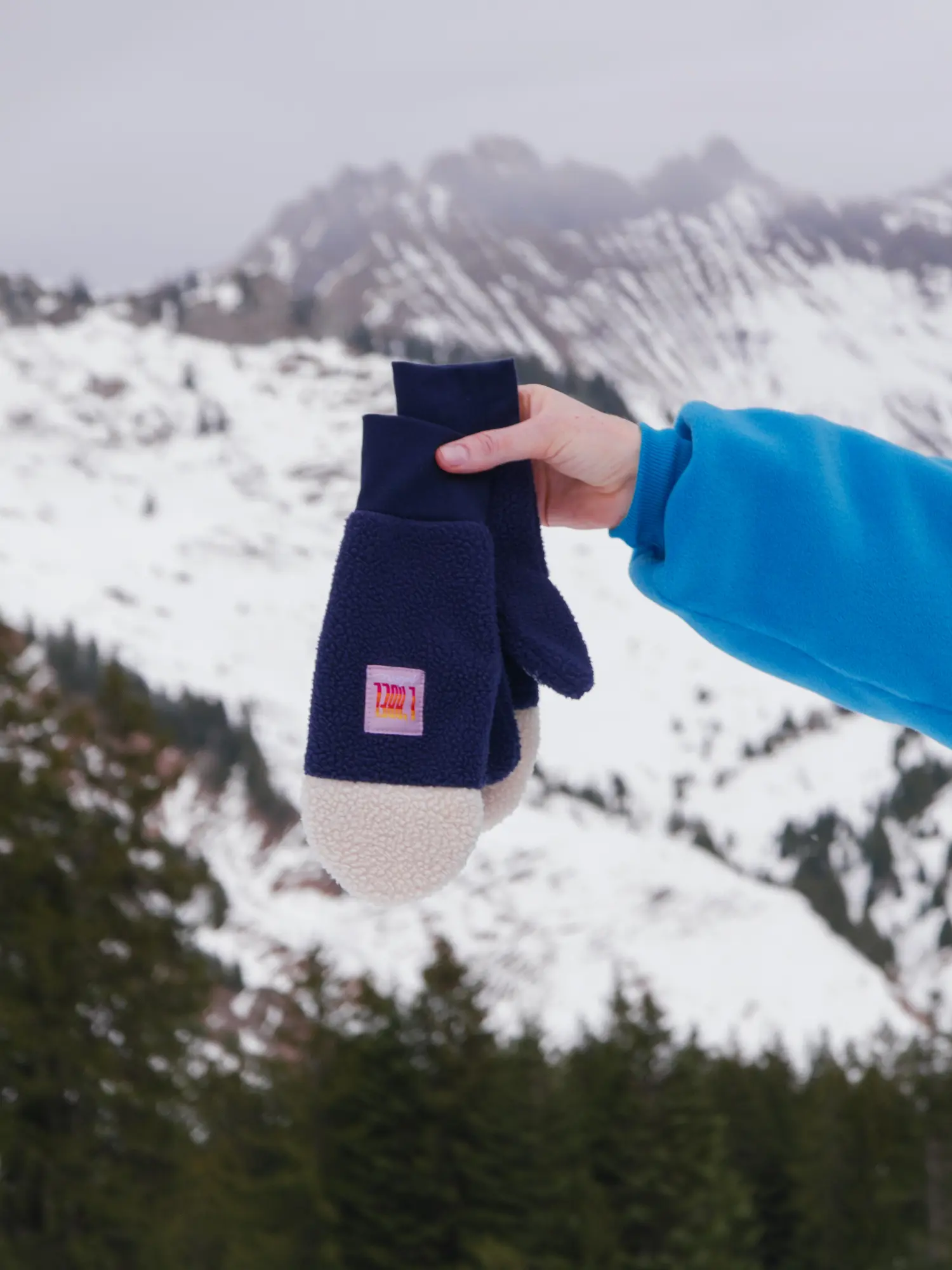 Moufles Sherpa Recyclé Marine et Beige – Image 2