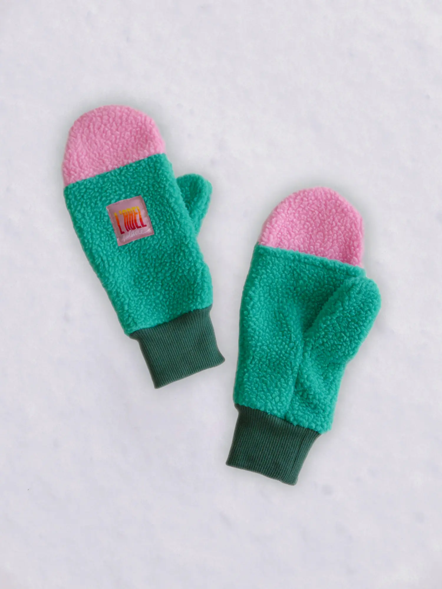 Moufles Sherpa Recyclé Verte et Rose – Image 3